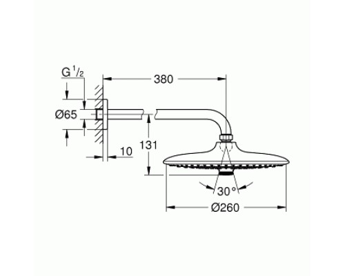 26459000 Euphoria 260 SmartControl Верхний душ 3 режима, с душевым кронштейном 380 мм, расход 9,5 л/мин, хром 26459000