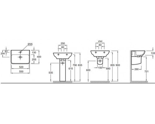 STRUKTURA EGE112-00 Раковина 55x40 с отв.для смесителя,сл.пер.,белый EGE112-00