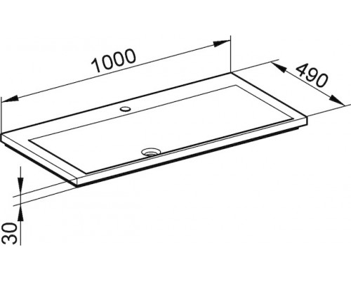 34071311001 ROYAL REFLEX Умывальник из минерального литья 1000x490х30, для смесителей на 1 отверстие, с системой слива-перелива CLOU 34071311001