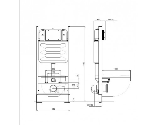INS-0000014 Aquatek ECO Standart 50 (без верхней планки) Монтаж рама для подв унитаза, 1130500100+звукоизоляционная прокладка INS-0000014