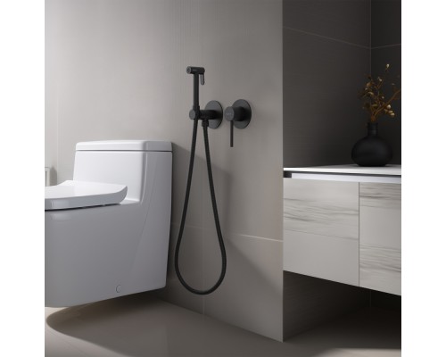 AQ1319MB ЕВРОПА комплект для гигиенического душа встроенный 2 отв. (смеситель + гигиеническая лейка + шланг), матовый черный AQ1319MB