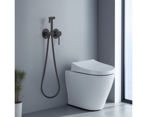 AQ1319MB ЕВРОПА комплект для гигиенического душа встроенный 2 отв. (смеситель + гигиеническая лейка + шланг), матовый черный AQ1319MB