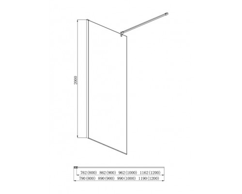 AQ WIW 08020GM Душевая перегородка Walk in с держателем 800x2000 профиль оружейная сталь, стекло прозрачное AQ WIW 08020GM