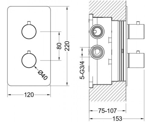 AQ1393MB ЕВРОПА термостатический смеситель для ванны 3 режима (внешняя и скрытая часть), матовый черный AQ1393MB