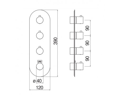 WE00104/TFLP LIVE термостатический смеситель для ванны 4 выхода (внешняя часть), глянцевый черный WE00104/TFLP