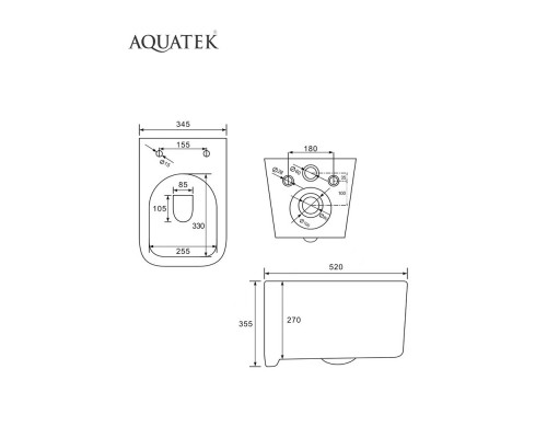 SET AQUATEK КВАДРО T (рама AQUATEK Standard INS-0000012(без клавиши и крепежа)+унитаз AQ1515T-00 КВАДРО с тонким сиденьем soft-close SET AQUATEK КВАДРО T