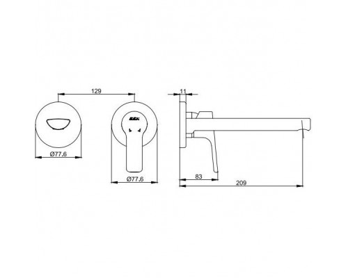 102167606EX-YY LUNA смеситель для раковины настенный 2 отв. (внешняя часть) 102167606EX-YY