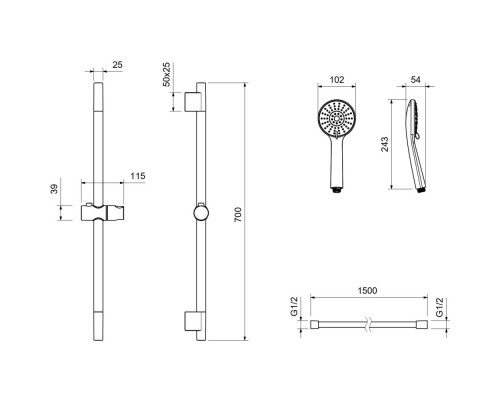 AQ2017BGM БЕТТА душевой гарнитур 3jet 65 см, оружейная сталь (шлиф. черный хром) AQ2017BGM