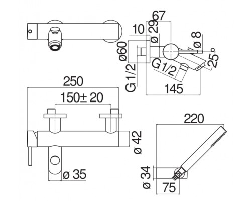 LV00110BM LIVE смеситель для ванны с ручным душем матовый черный LV00110BM
