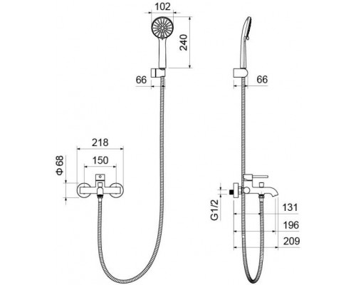 AQ1349CR ЕВРОПА смеситель для ванны с душевым набором 3jet AQ1349CR