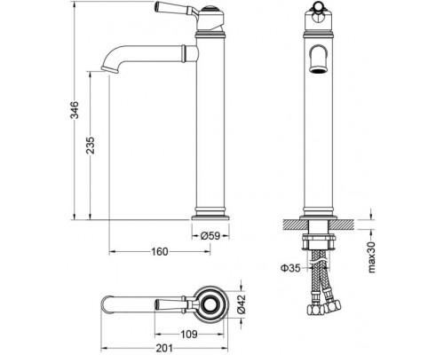 AQ1504CR КЛАССИК смеситель для раковины высокий 235, без донного клапана AQ1504CR