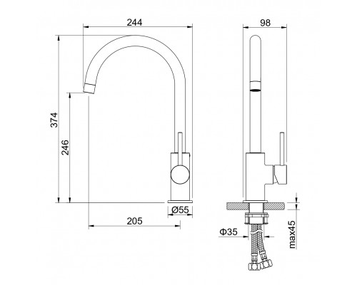 AQ1382BGM ЕВРОПА смеситель для кухни, оружейная сталь (шлиф. черный хром) AQ1382BGM