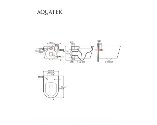 AQ1363WT-00 ОБЕРОН Унитаз подвесной безободковый tornado 531360344мм, тонкое сиденье с механизмом плавного закрывания, крепеж AQ1363WT-00