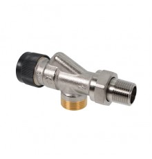 Вентиль, Oventrop, AR, термостатический, без преднастройки, осевой, DN-15, 3/4, 1/2, Н ЕК-Н, латунь никелированная, НГ со штуцером, черный колпачок