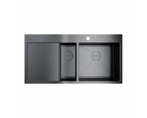 Мойка, OMOIKIRI, Akisame, шгв 1000-510-200, отверстия для смесителя-1, чаши-2 справа, цвет-вороненая сталь