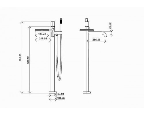 Boheme Stick Смеситель для ванны с душем напольный, цвет: золото 129-GG