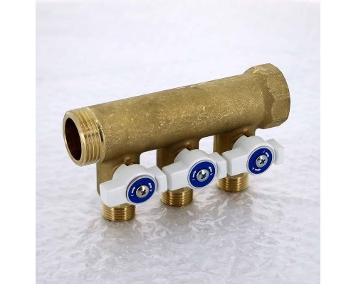 Коллектор НВ 1" с кранами UNI-FITT 3 выхода 1/2"Н 40мм Коллектор НВ 1" с кранами UNI-FITT 3 выхода 1/2"Н 40мм