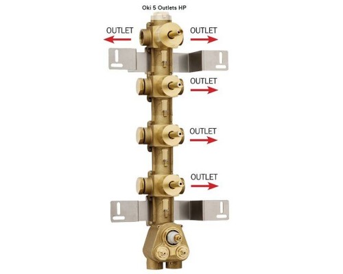 Внутрення часть, Bossini, Oki/Cube/Rectangular, назначение-смеситель для душа термостатический HighFlow на 5 выходов с девиатором, латунь