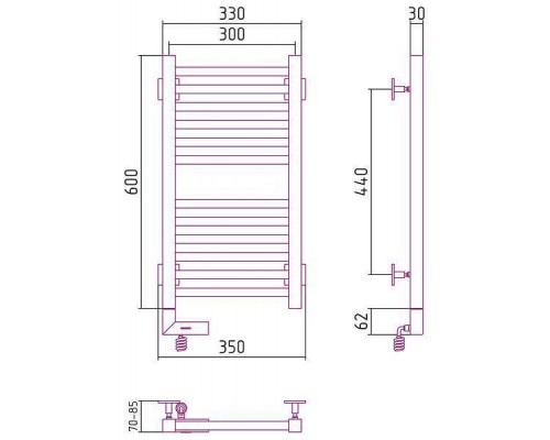 Сунержа Модус 2.0 Полотенцесушитель электрический 30x60h, лев., цвет: без покрытия 00-5600-6030
