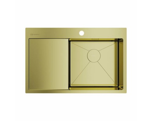Мойка, OMOIKIRI, Akisame, шгв 780-510-200, отверстия для смесителя-1, чаша справа, цвет-светлое золото