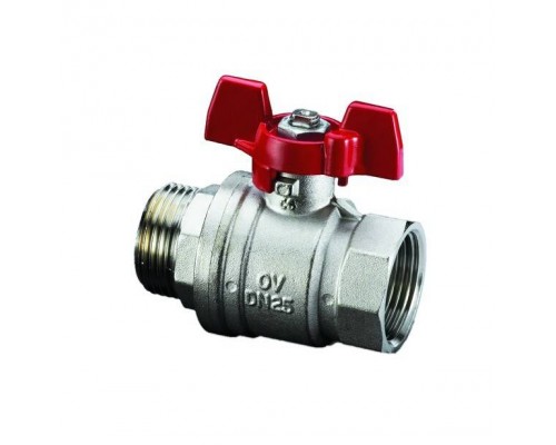 Кран шаровой, Optibal, DN-25, 1, НВ, PN, бар-16, ручка-бабочка, никелированный
