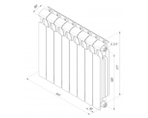 Rifar Monolit 500 9 секций, боковое подключение (белый)