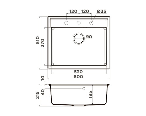 Omoikiri Daisen 60-BL Кухонная мойка Artgranit 60x51 см, цвет: черный 4993622