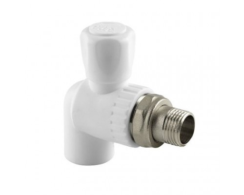 Кран шаровой PP-R бел Дн20х1/2" НР угл д/рад РосТурПласт 27807