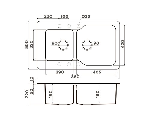 Omoikiri Maru 86-2-BE Кухонная мойка Tetogranit 86x50 см, цвет: ваниль 4993285