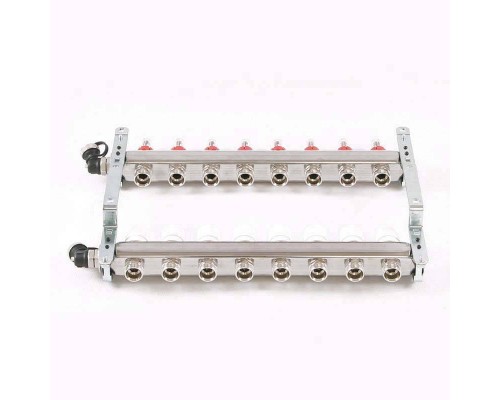 Коллекторная группа 1" Uni-Fitt 450A нерж. сталь 12 выходов 3/4" с расходомерами и термостатическими вентилями с авт.воздухоотводчиком Коллекторная группа 1" Uni-Fitt 450A нерж. сталь 12 выходов 3/4" с расходомерами и термостатическими вентилями с авт.воздухоотводчиком
