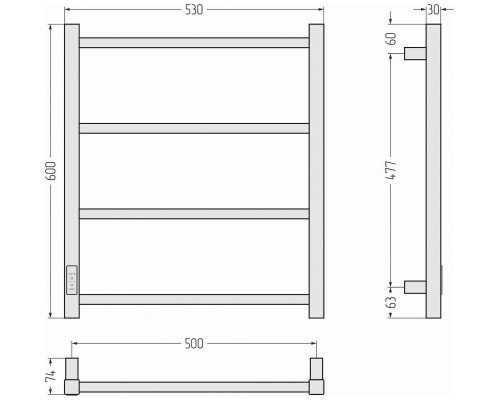 Стилье Формат 26 Полотенцесушитель электрический 53x7,4x60h см, цвет: черный 31527-6050