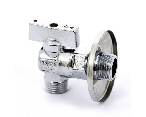 Кран шаровой Miami Bugatti НН 1/2"x1/2" угловой с розеткой 1/2" из нержавеющей стали для подключения бачков