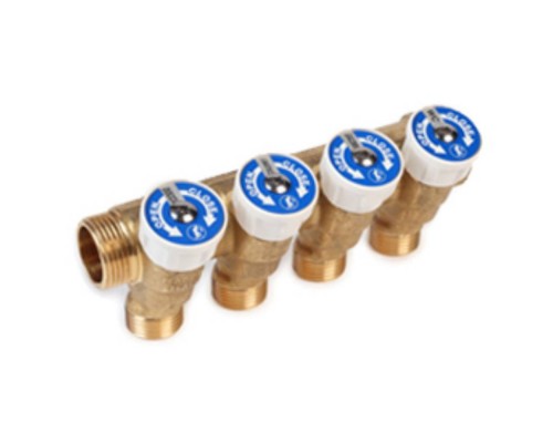 Коллектор сантехнический Giacomini с вентилями 3/4" x 1/2" /4, R585CY074