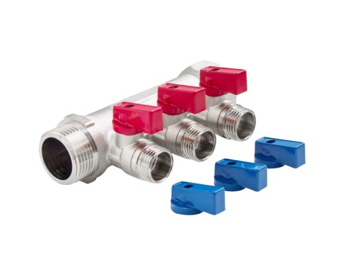 Коллектор с отсекающими шаровыми кранами 3 выхода 1" * 1/2" НР VALFEX (FV.580.N.0603)