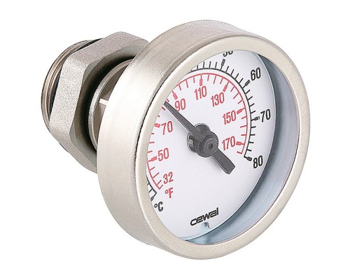 Термометр VALTEC 1/2" d 41 мм, 0-80гр., L-27 мм, G1/2 с задним подключением (VT.0617) (Италия)