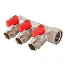 Коллектор с отсекающими шаровыми кранами 3 выхода 1" * 1/2" (VTc.580.N) (Valtec)