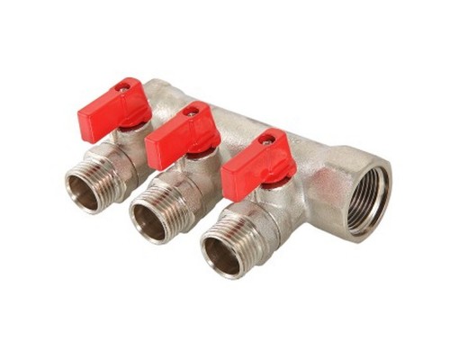 Коллектор с отсекающими шаровыми кранами 3 выхода 1" * 1/2" (VTc.580.N) (Valtec)