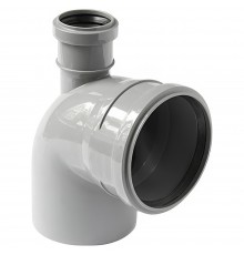 Отвод канализационный ПП 110*87гр.С мм с выходом 50 мм фронтальный с раструбом серый