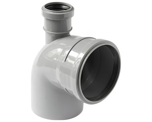 Отвод канализационный ПП 110*87гр.С мм с выходом 50 мм фронтальный с раструбом серый