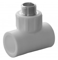 Тройник комбинированный полипропиленовый PPRC НР 32х1" Политэк наружная резьба, белый (уп. 10 шт)