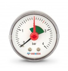 Манометр VARMEGA аксиальный 50 мм, 4 бар, 1/4", с указателем предела, VMMT09-500402