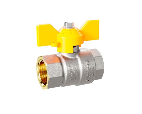 Кран шаровой латунный для газа LD Pride 47.32.В-В.Б GAS Ду 32 Ру25 (бабочка с бир.)
