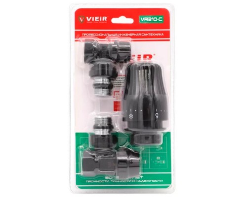 Комплект VIEIR терморегулирующий 1/2" угловой VR310-C черный (25)