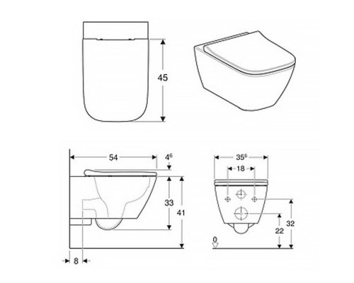 Унитаз подвесной Geberit Smyle безободковый Rimfree®, 54х35 см