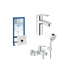 Готовый комплект для ванной комнаты GROHE Eurostyle Cosmopolitan: набор смесителей, ручной душ и система инсталляции (124183)