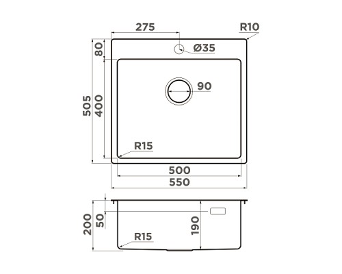 Omoikiri Amadare 55-IN Кухонная мойка нерж. сталь 55x50 см, цвет: нержавеющая сталь 4993718
