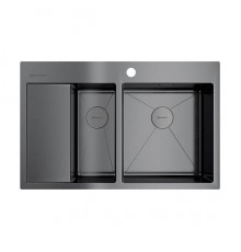 Omoikiri Akisame 78-2-GM-R Кухонная мойка, нерж. сталь, 78x51 см цвет: вороненая сталь 4973102