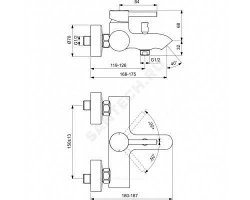 Смес/ванна CERALINE однор кор/изл б/к Ideal Standard BC199AA