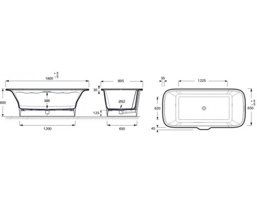E6D034-00 Отдельно-стоящая ванна Elite, 180x85 см, белая (слив и ножки в комплекте) E6D034-00