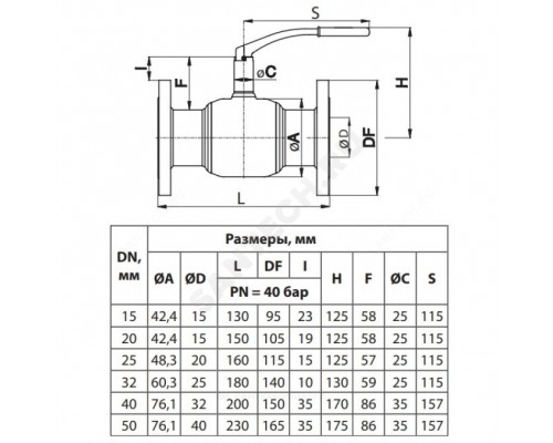 Кран шар ст JIP-FF Ду40 Ру40 фл Danfoss 065N0320G Кран шар ст JIP-FF Ду40 Ру40 фл Danfoss 065N0320G
